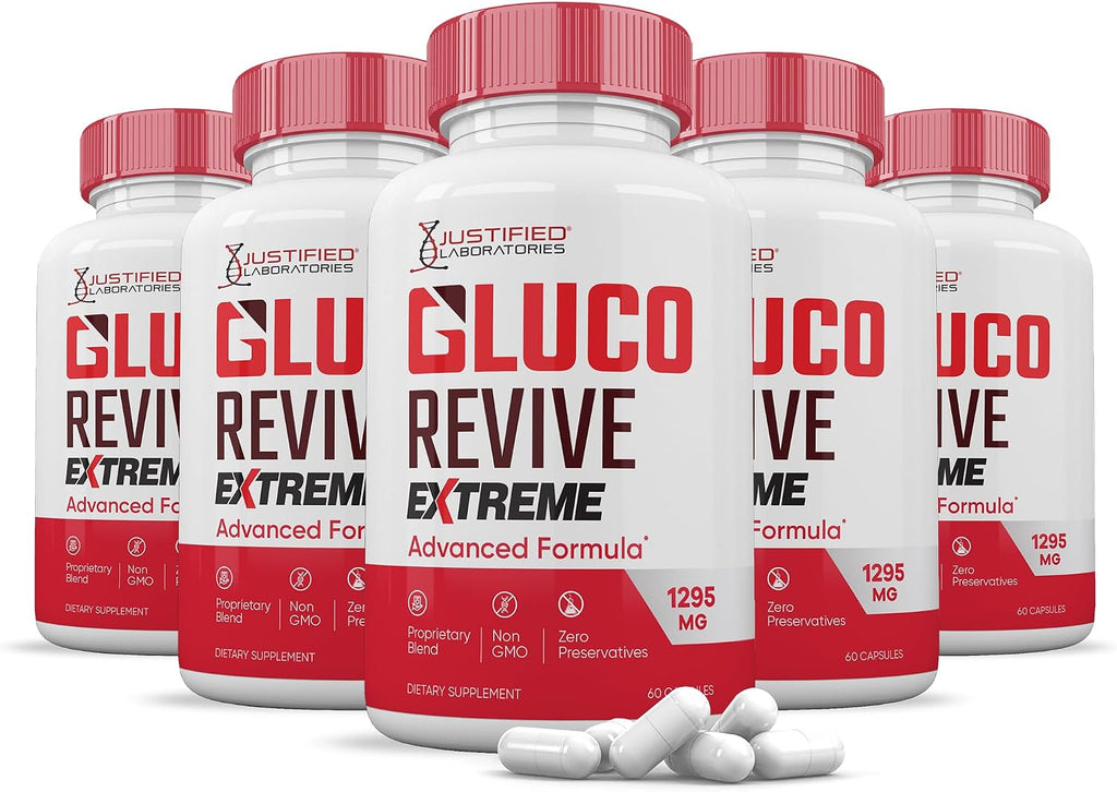 Gluco Revive Extreme 1295mg - Fórmula Avanzada de Apoyo Glucémico (5 Envases, 300 Cápsulas)