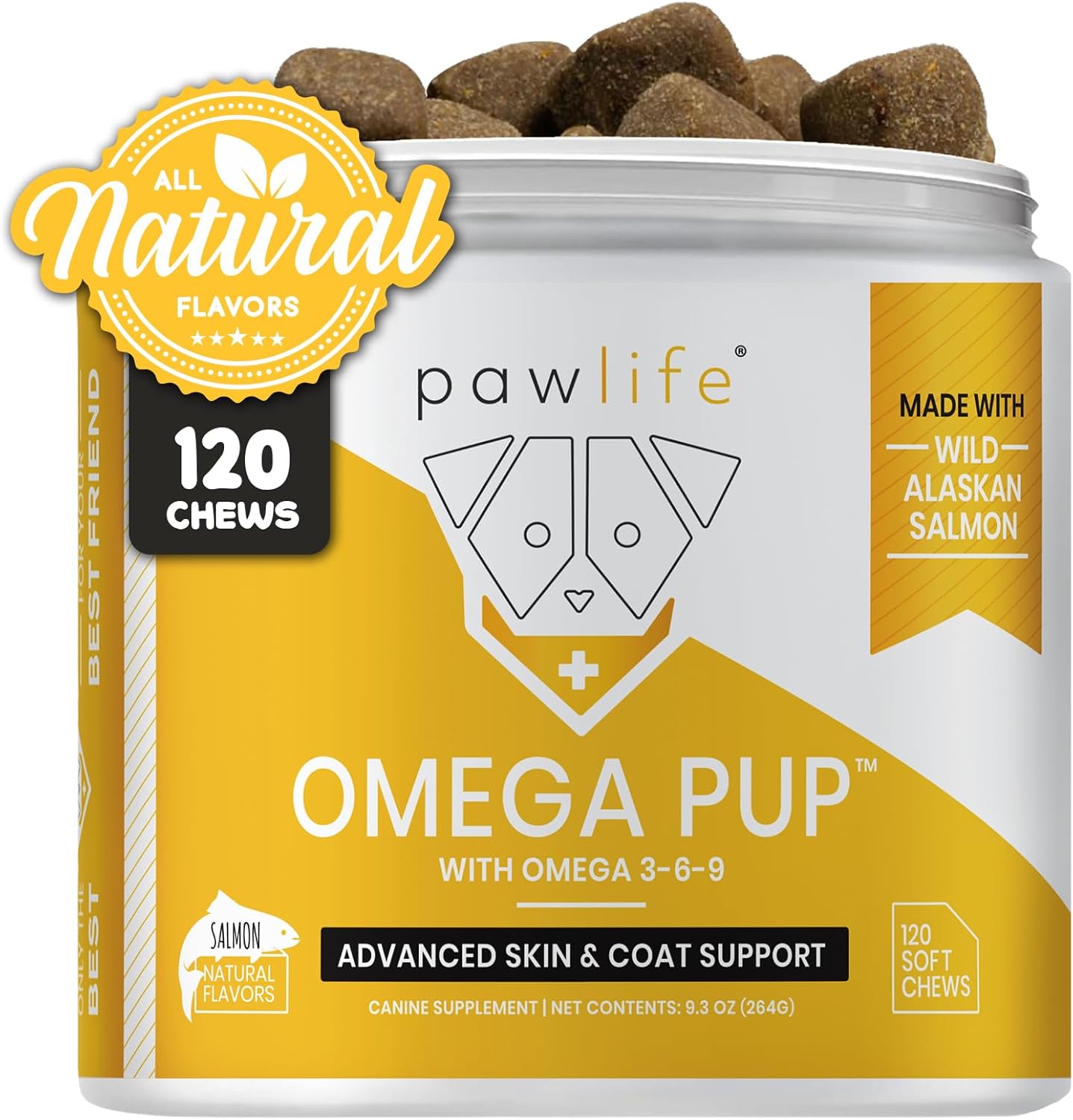 Pawlife Aceite de Pescado para Perros - 60 masticables con Omega 3, Sabor Salmón