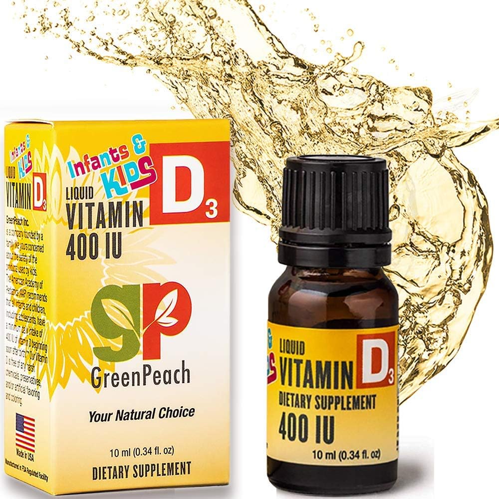 GreenPeach Gotas Orgánicas de Vitamina D para Bebés e Infantes - Vegetariano, Sin Azúcar ni Saborizantes, No GMO - Pack de 1