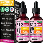 NUSAVA Complejo B Líquido con Vitamina B12, B6, B1, Niacina y Folato - Metilcobalamina 5000 mcg, Sabor Frambuesa, 80 Dosis