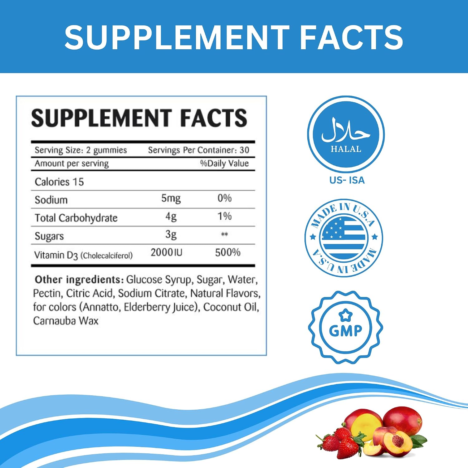 Greenfield Nutritions Gominolas de Vitamina D3 Halal - 2000 IU (50 mcg), 90 Gominolas Vegetarianas
