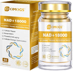OMOGS NAD+ 300 mg + Trans-Resveratrol 200 mg, Suplemento de NAD+ Puro, Máxima Absorción, para Reparación del ADN, Envejecimiento Saludable, Energía Celular y Longevidad, 60 Cápsulas