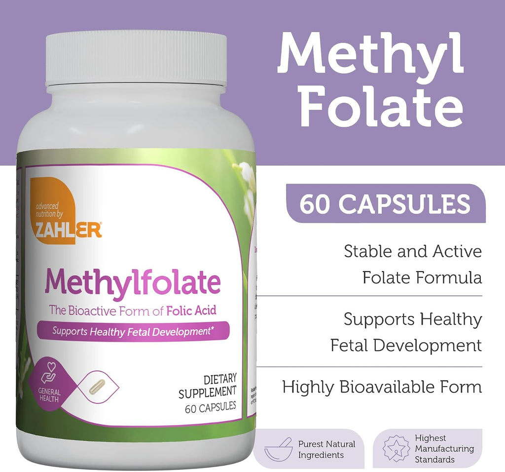 Zahler Methylfolate - Metilfolato 1000 mcg DFE (L-Metilfolato) - 60 Cápsulas