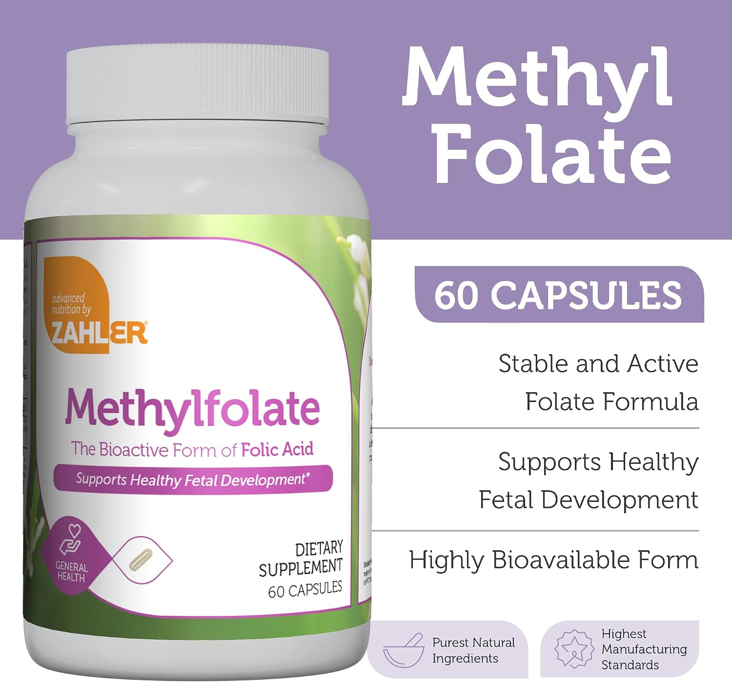 Zahler Methylfolate - Metilfolato 1000 mcg DFE (L-Metilfolato) - 60 Cápsulas