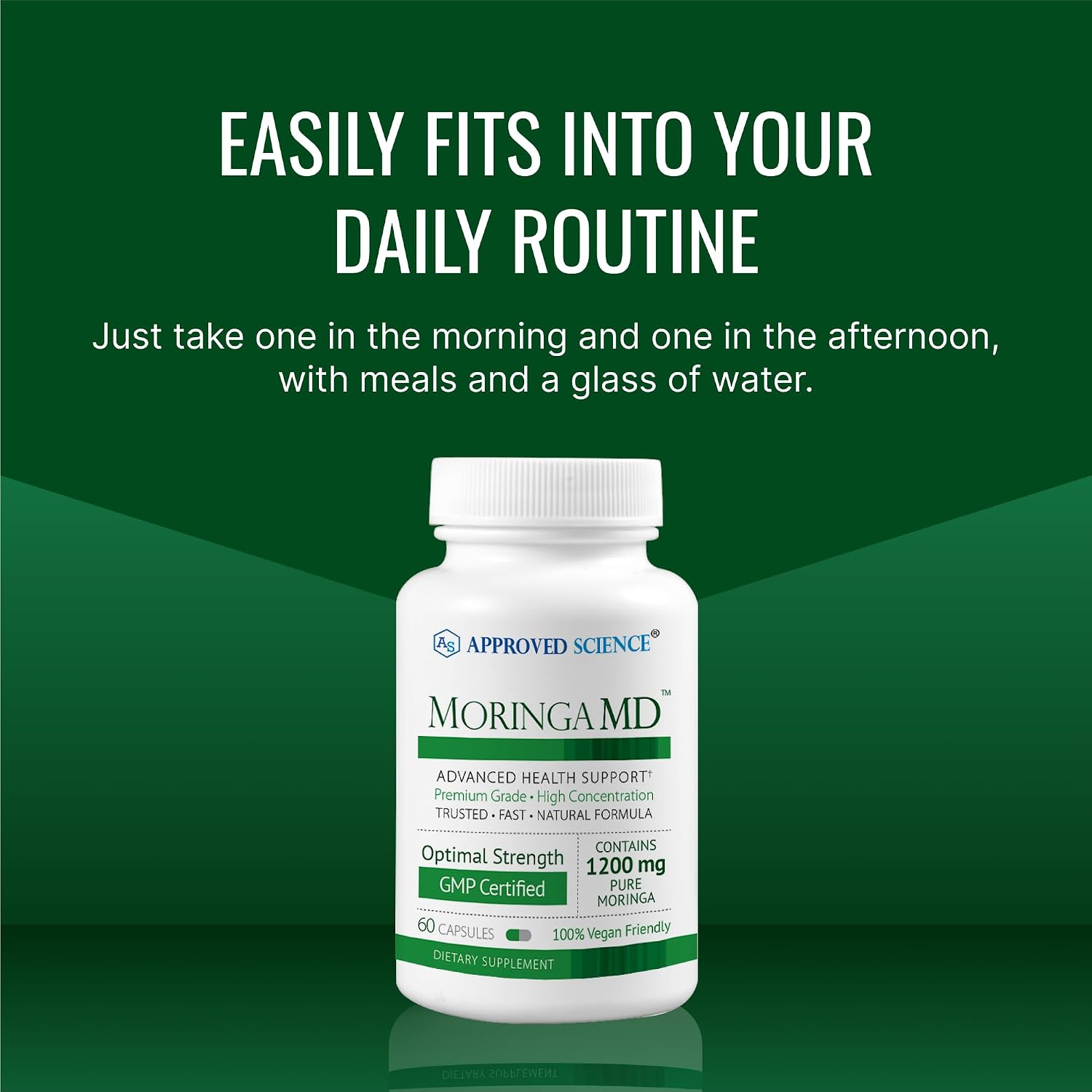 Approved Science MoringaMD - Suplemento de Moringa Oleifera - 1200 mg por dosis, Extracto 4:1 - Cápsulas Veganas - No transgénico - 60 cápsulas - Pack de 3