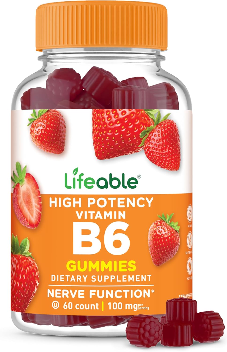 Lifeable Vitamina B6 Gominolas | 100mg | Suplemento Vegano de Vitamina B6 para el Apoyo Nervioso | 60 Gominolas