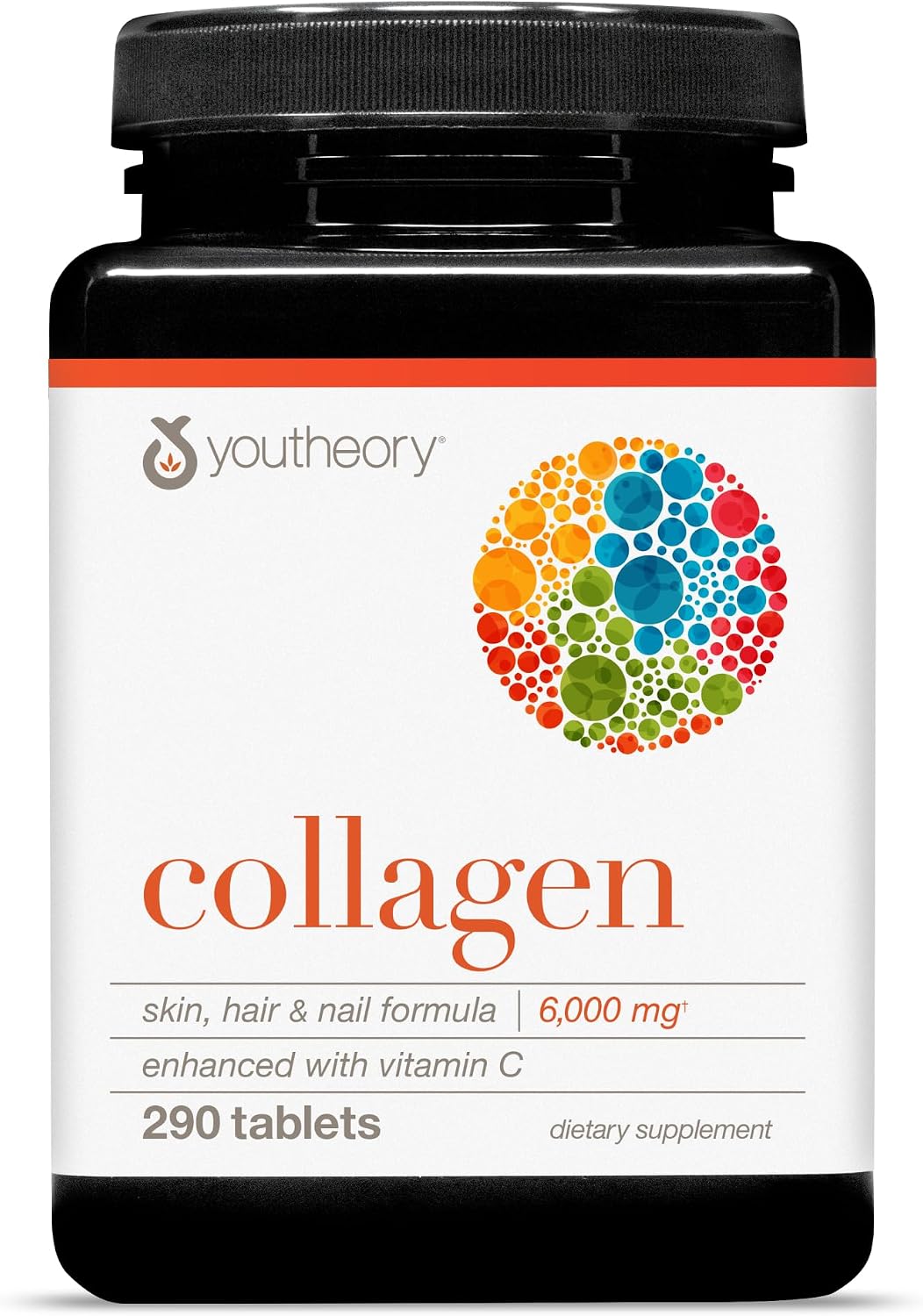 Youtheory Advanced Collagen con Vitamina C - 6,000 mg de Péptidos de Colágeno Hidrolizado - 160 Tabletas