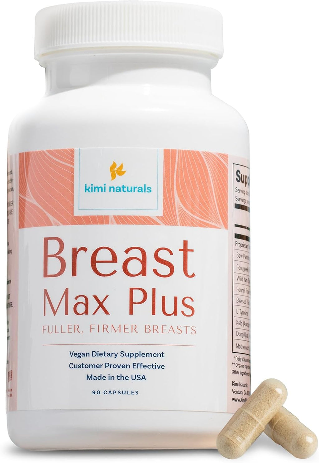 KIMI Naturals Breast Max Plus - Suplemento para el Aumento de Pecho con Fenogreco, 90 Cápsulas