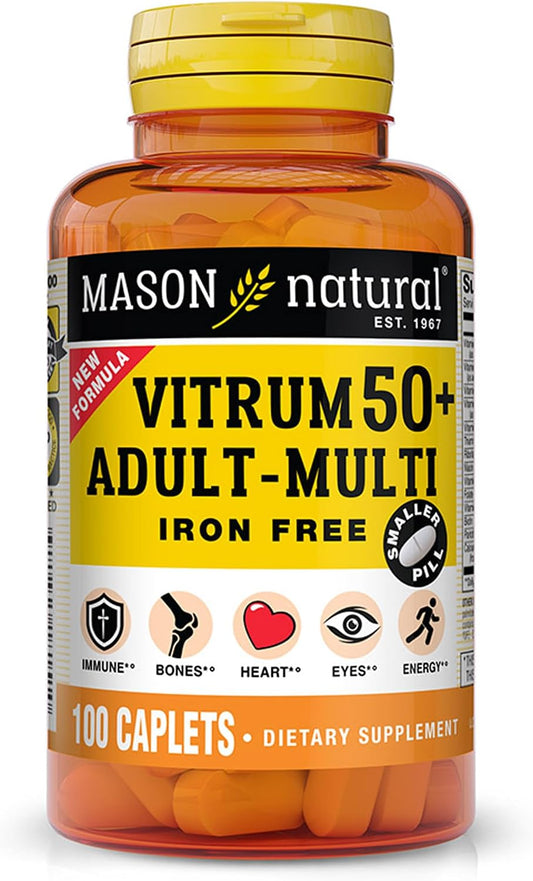Mason Natural Vitrum 50+ Adult-Multi Sin Hierro - Multivitamínico Completo, 100 Comprimidos