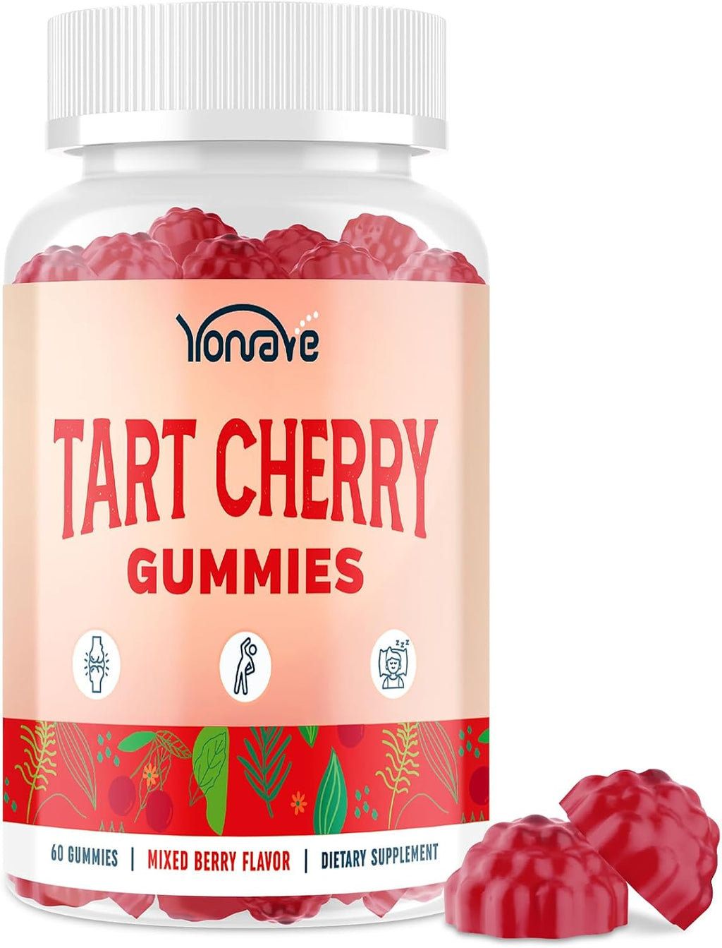 Yonrave Gominolas de Cereza Ácida – Suplemento Vegano con Vitamina C y Semilla de Apio – Sabor a Bayas Mixtas, 60 Unidades