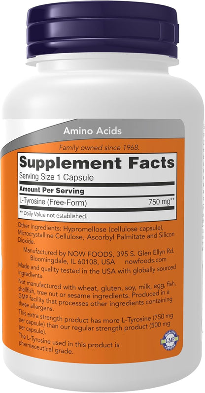 NOW Foods L-Tirosina 750 mg, 90 Cápsulas – Contribuye al funcionamiento normal de la glándula tiroides.* – Image 2