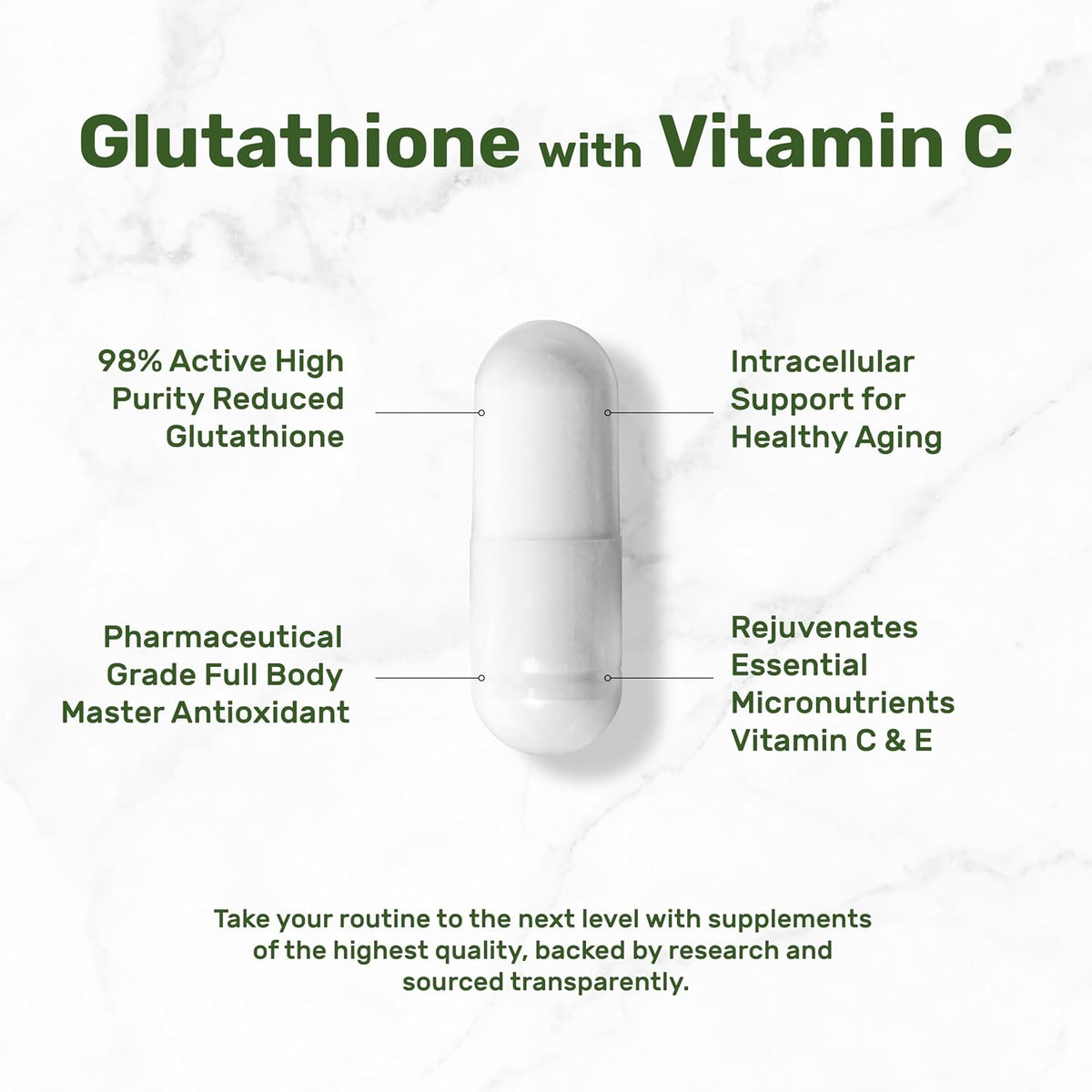 Glutathione Supplement 1,000mg Per Serving, 98% Purity | Plus Vitamin C 500mg, Active Reduced Form (GSH) | Intracellular – Image 5