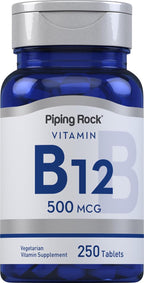 Piping Rock Vitamina B12 500 mcg | 250 Comprimidos | Cianocobalamina | Vegetariano, No GMO, Sin Gluten