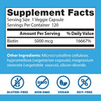 Doctor's Best Biotin 5000 mcg - Food Supplement with Biotin - 120 Vegetable Capsules