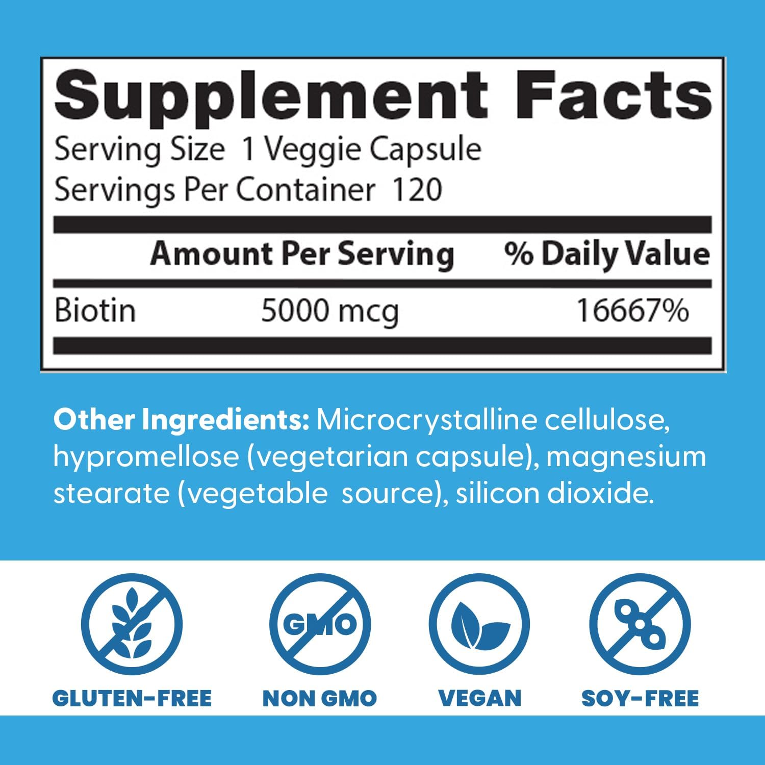 Doctor's Best Biotin 5000 mcg - Food Supplement with Biotin - 120 Vegetable Capsules