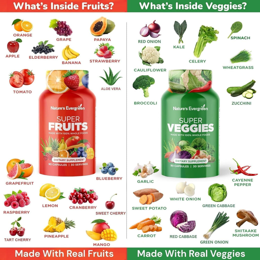 Nature's Evergreen Fruits and Veggies Supplement – 180 Cápsulas (Envase de 2)
