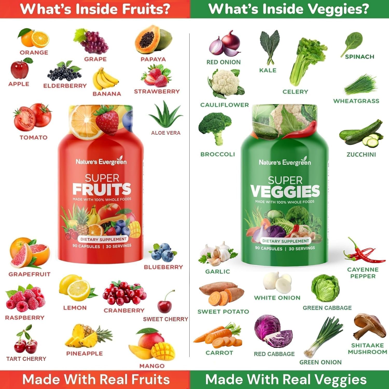 Nature's Evergreen Fruits and Veggies Supplement – 180 Cápsulas (Envase de 2)