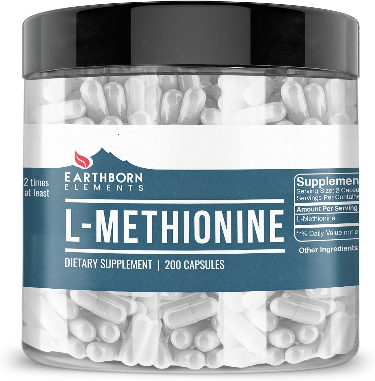 Earthborn Elements L-Metionina 200 Cápsulas, Puro y Sin Diluir, Sin Aditivos