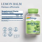 Solaray Melisa 475 mg - Cápsulas de Melisa, Suplemento Herbal Natural, No Transgénico, Verificado en Laboratorio - 100 Cápsulas Veganas