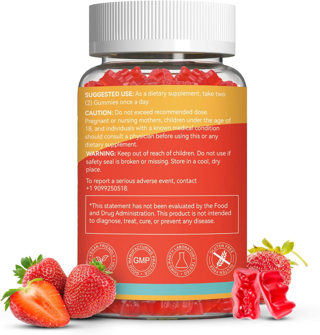 Agumoon Vitamina D3 5000 UI (125 mcg) Gomitas para Adultos - Apoyo Inmune, Huesos y Músculos - Sin Gluten, No GMO, 60 Gomitas Sabor Fresa