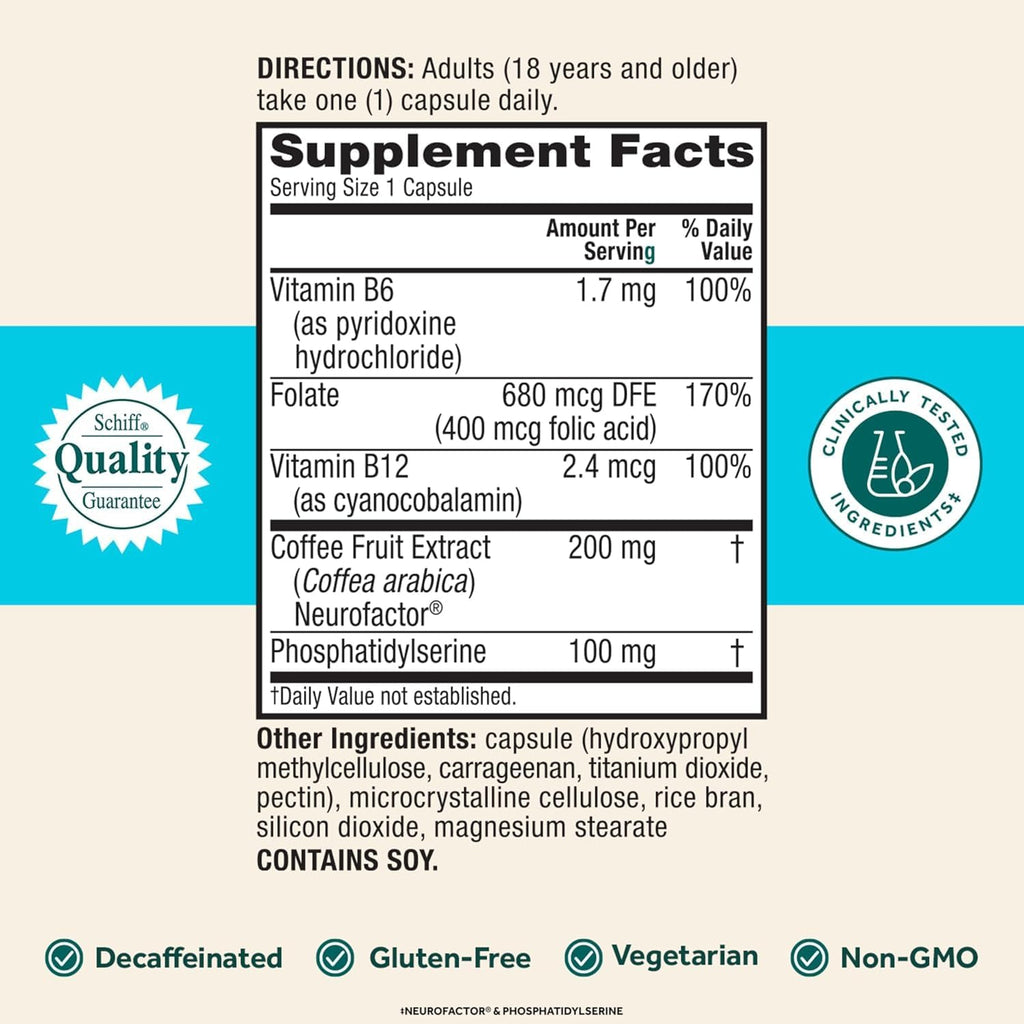 NEURIVA Plus Complemento para Memoria, Enfoque y Concentración con Neurofactor y Fosfatidilserina, Vitaminas B6 y B12, 60 Cápsulas (2 Paquetes de 30)