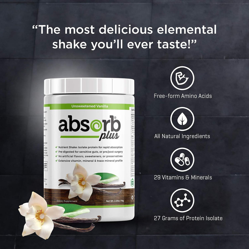 Absorb Plus Isolate Protein – Suplemento Dietético para Salud Intestinal y Soporte Nutricional (100 g, Vainilla sin Endulzar)