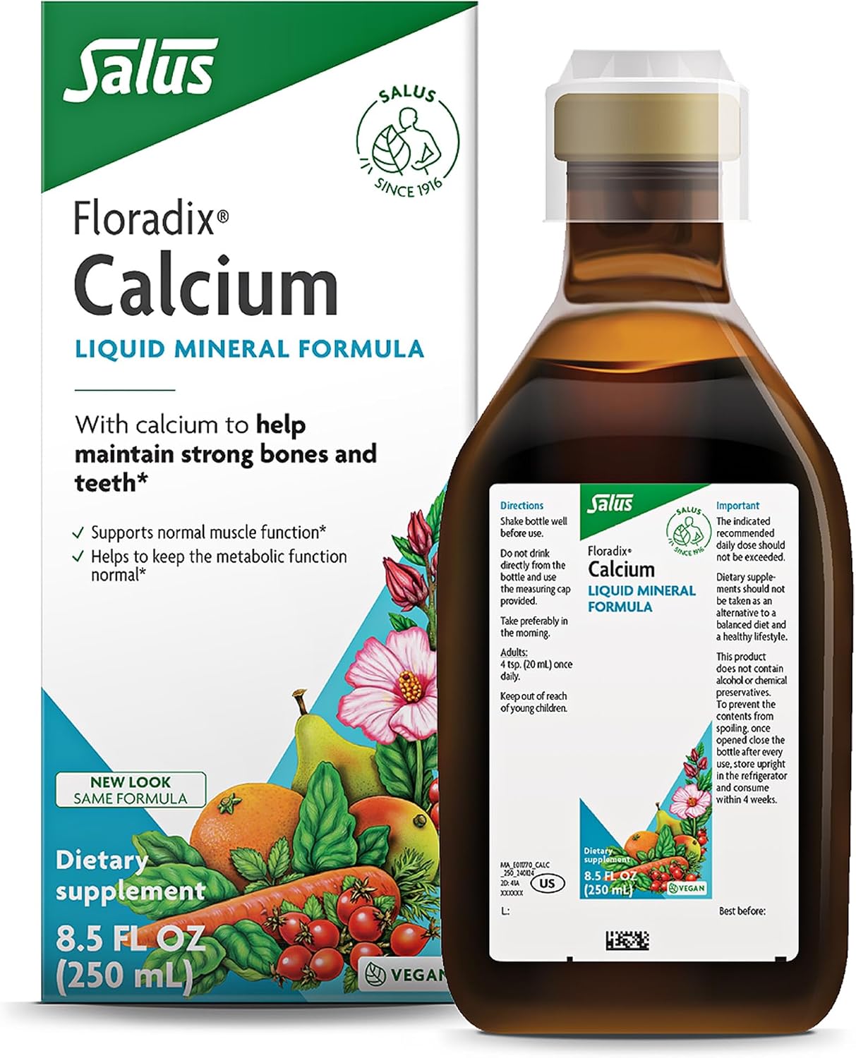 Floradix Liquid Calcium - 200 mg per dose - Supplement for Bones and Teeth