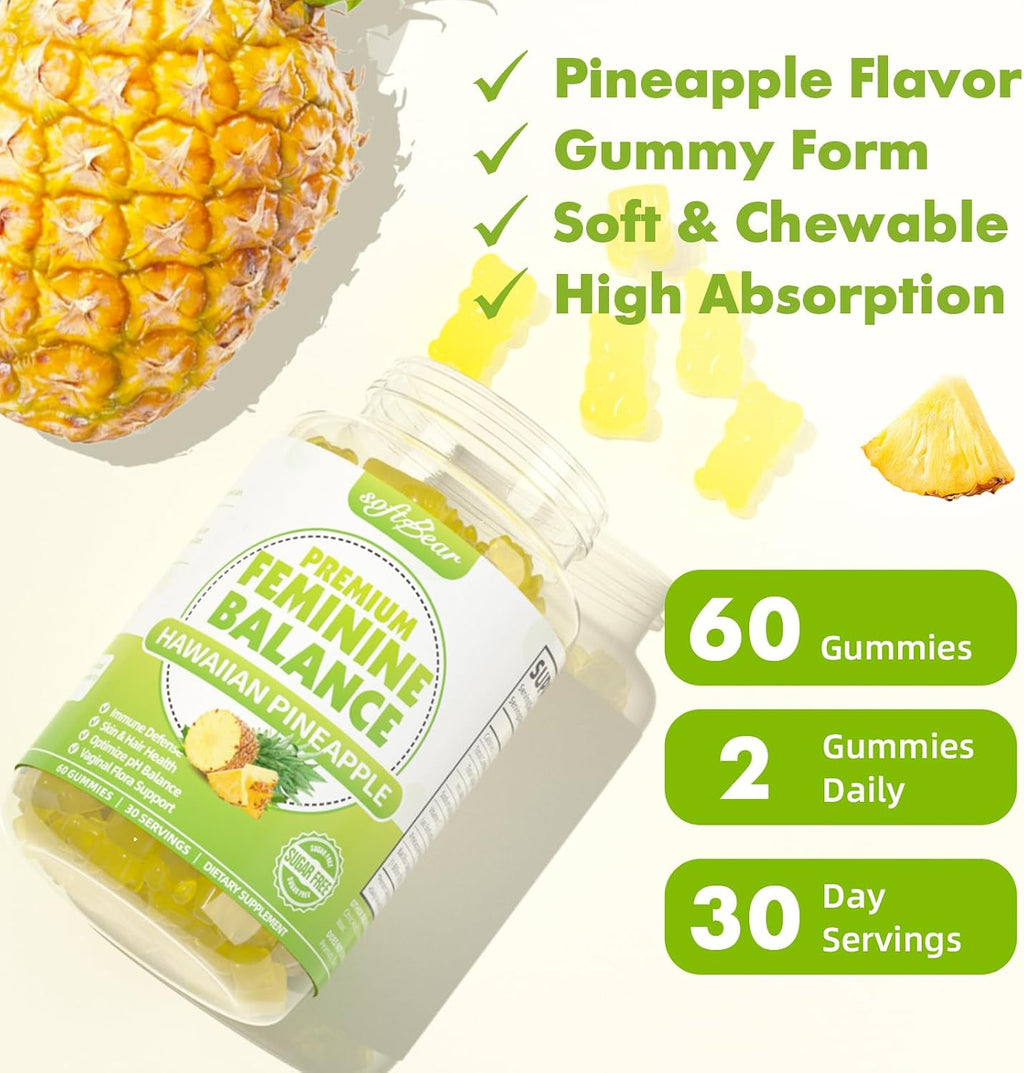 Softbear Gominolas Premium para el Equilibrio Femenino - Sabor Piña - 60 uds