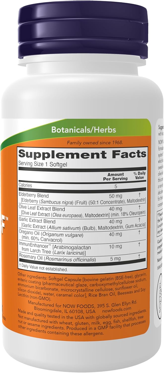 NOW Foods AlliBiotic CF, 60 Softgels - Garlic, Olive Leaf, Elderberry & Oregano Extract