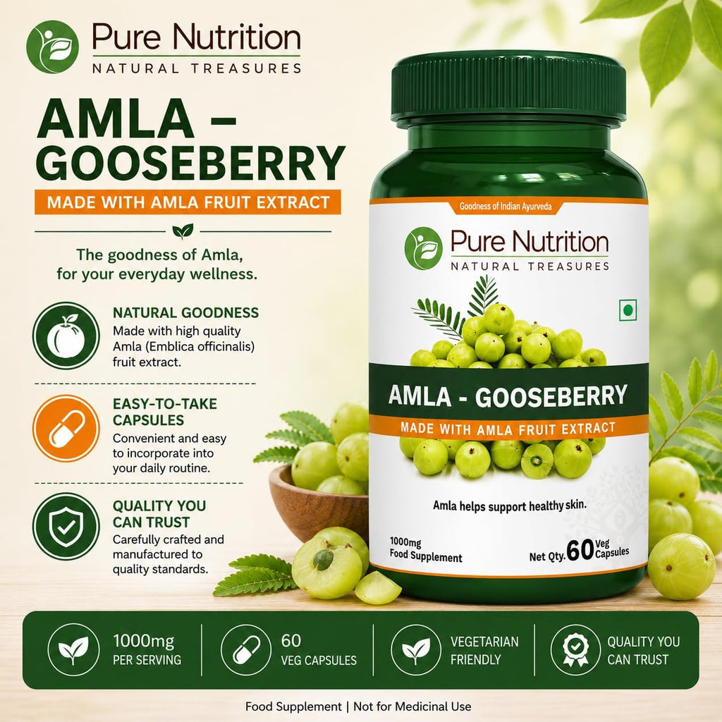Pure Nutrition Amla Capsules (Indian Gooseberry) - 1000 mg por dosis, 60 Cápsulas Veganas