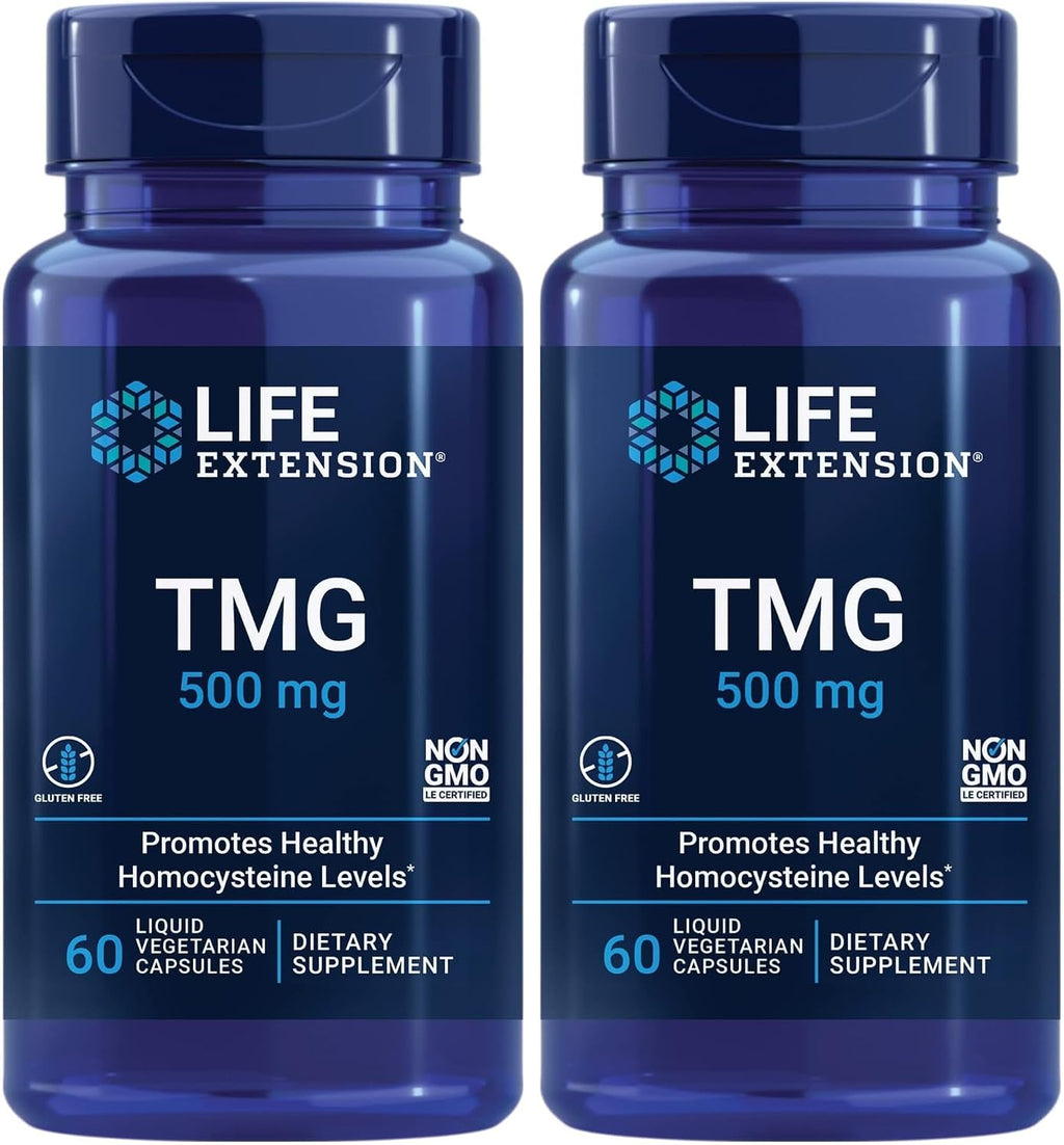 Life Extension TMG, Trimethylglycine, Promotes healthy homocysteine levels, Gluten-free, Vegetarian, 60 Capsules