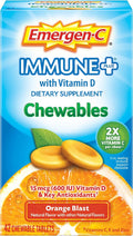 Emergen-C Immune+ Vitamina C y D Masticables Sabor Naranja, 42 uds
