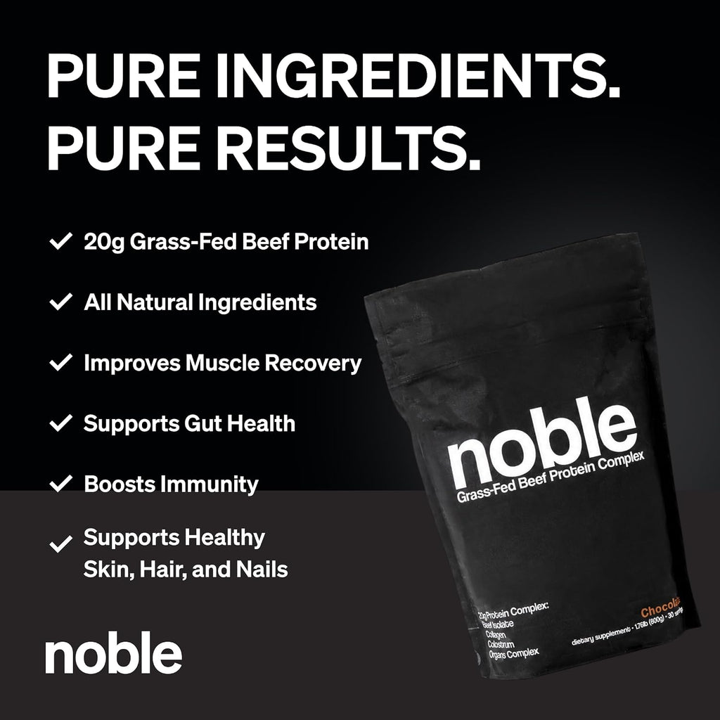 Noble All-in-One Proteína de Chocolate, 21g Proteína de Ternera Alimentada con Pasto y Colágeno, Mezcla de Órganos y Calostro, Sin Suero, Sin Aceites, Sin Carbohidratos, 30 Porciones (794g)