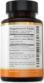 Apricot Supplement Capsules 10:1 (120 Capsules) 500 mg per Capsule, 1000 mg Serving