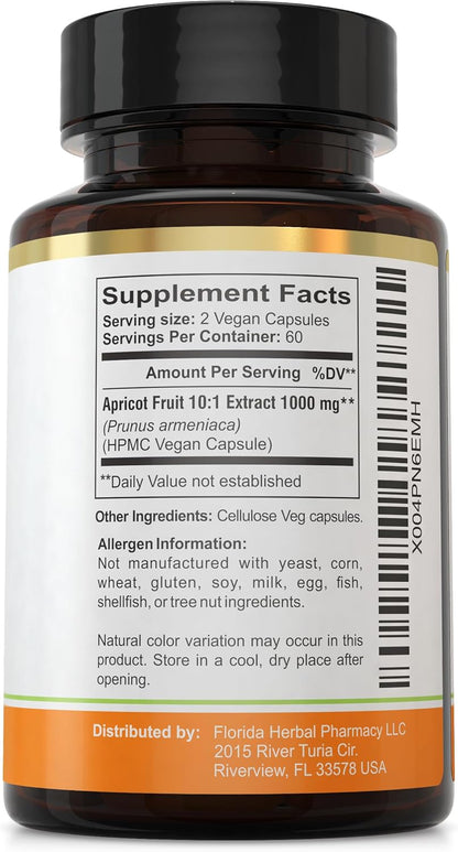 Apricot Supplement Capsules 10:1 (120 Capsules) 500 mg per Capsule, 1000 mg Serving – Image 3