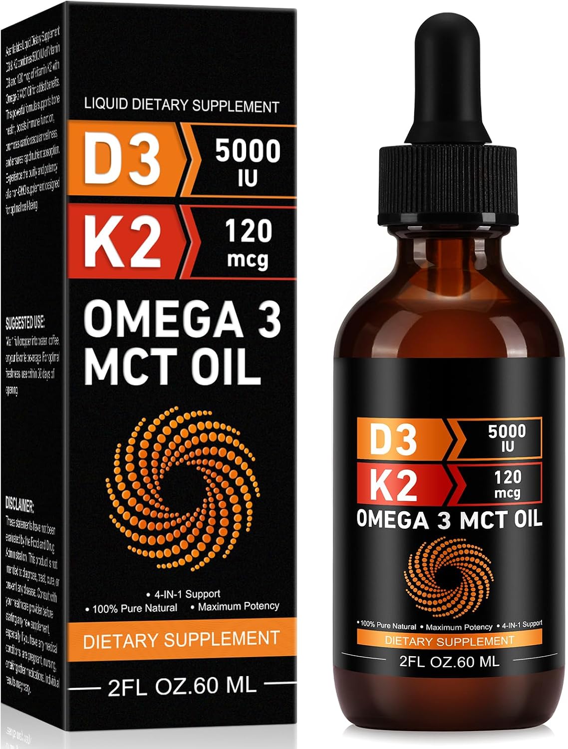 Daiasns Vitamina D3 5000 UI y K2 (MK-7) 120 mcg Gotas, 60 ml