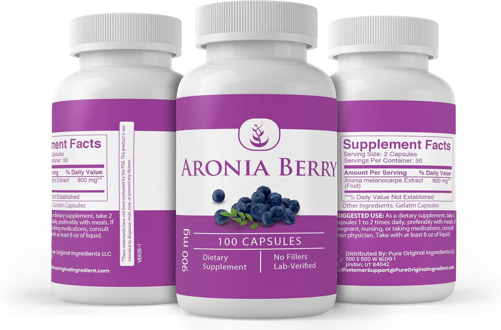 PURE ORIGINAL INGREDIENTS Extracto de Baya de Aronia, 100 Cápsulas - Sin Aditivos ni Rellenos - Verificado en Laboratorio