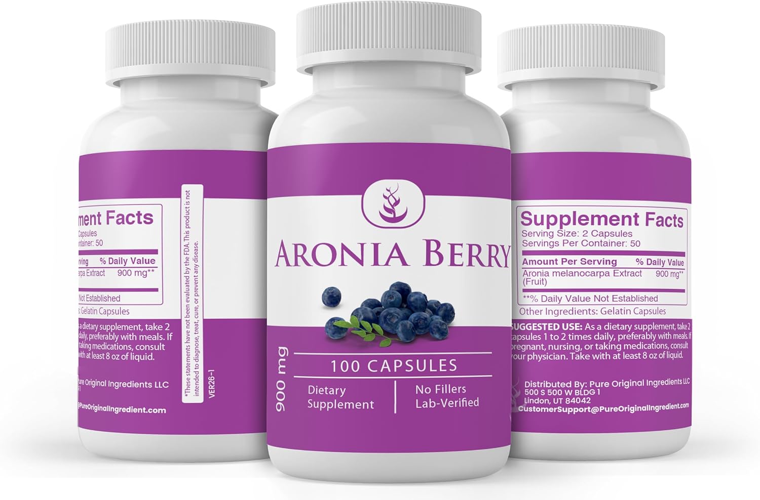 PURE ORIGINAL INGREDIENTS Extracto de Baya de Aronia, 100 Cápsulas - Sin Aditivos ni Rellenos - Verificado en Laboratorio