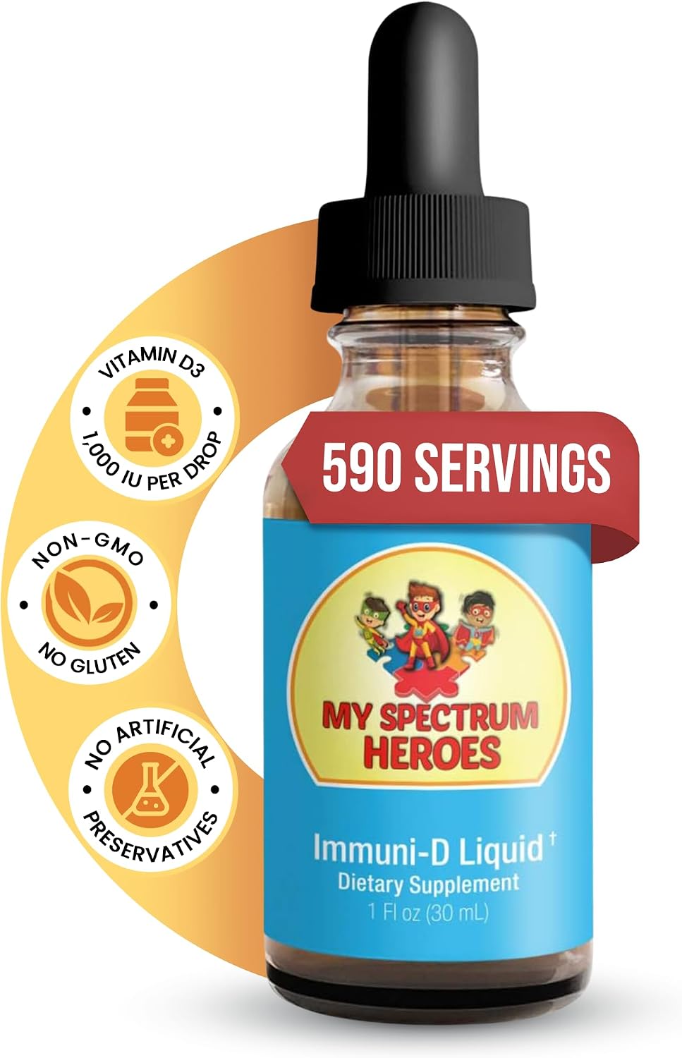 Immuni-D Vitamina D3 Líquida - 1000 UI - Suplemento sin Gluten para Niños y Adultos