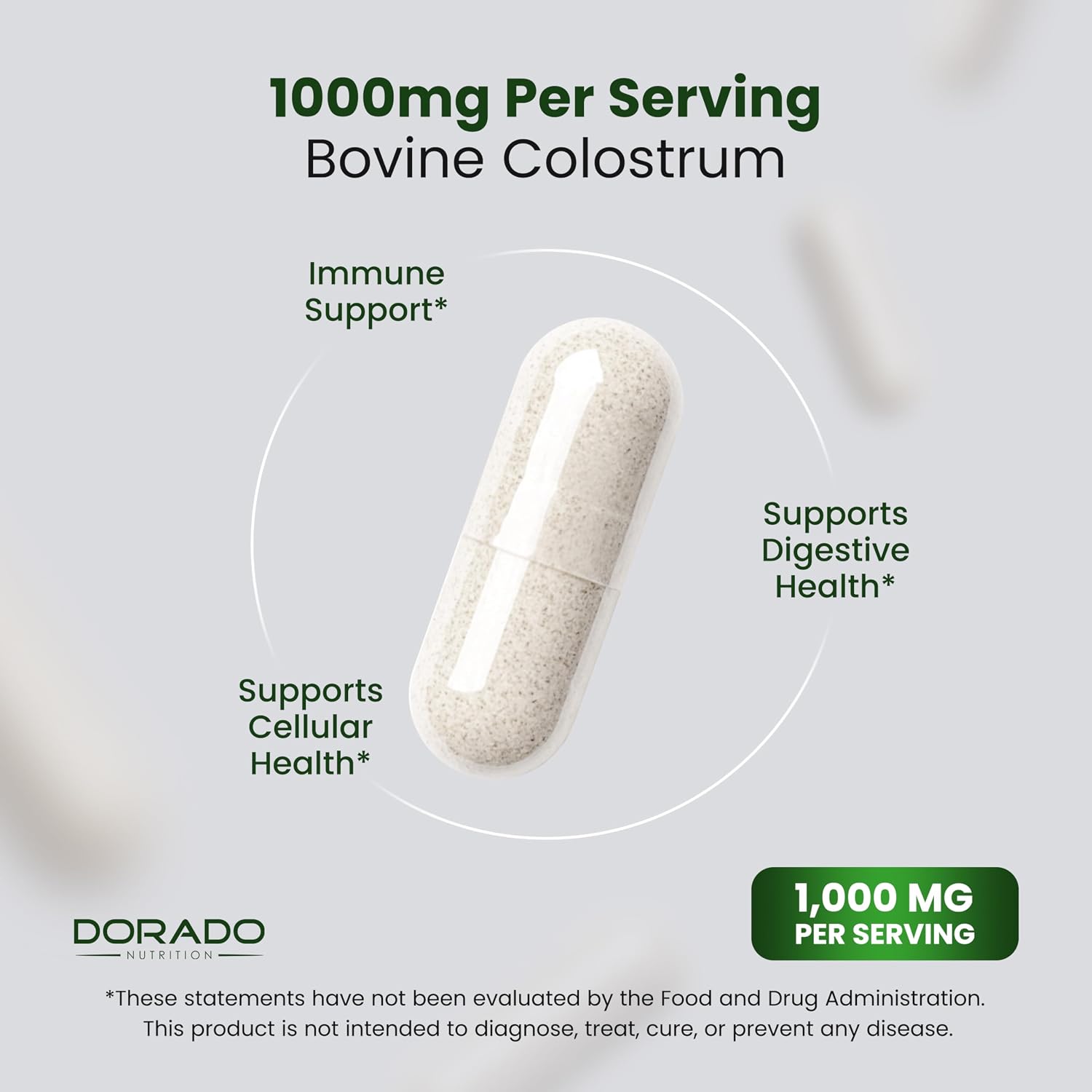 Calostro Bovino (120 Cápsulas) - 1000mg por Ración - 20% IgG - Dorado Nutrition