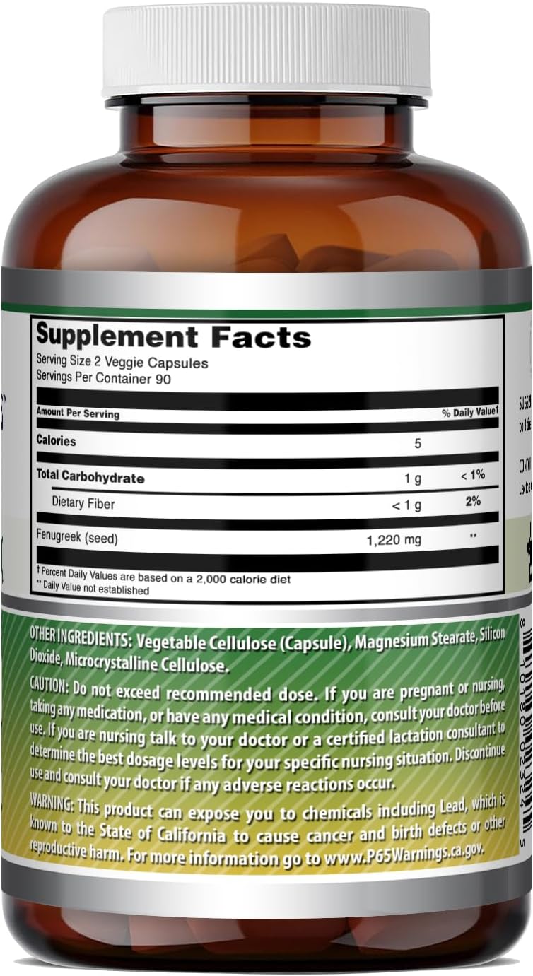 Amazing Formulas Fenugreek Seed 1220 mg - 180 Cápsulas Veganas