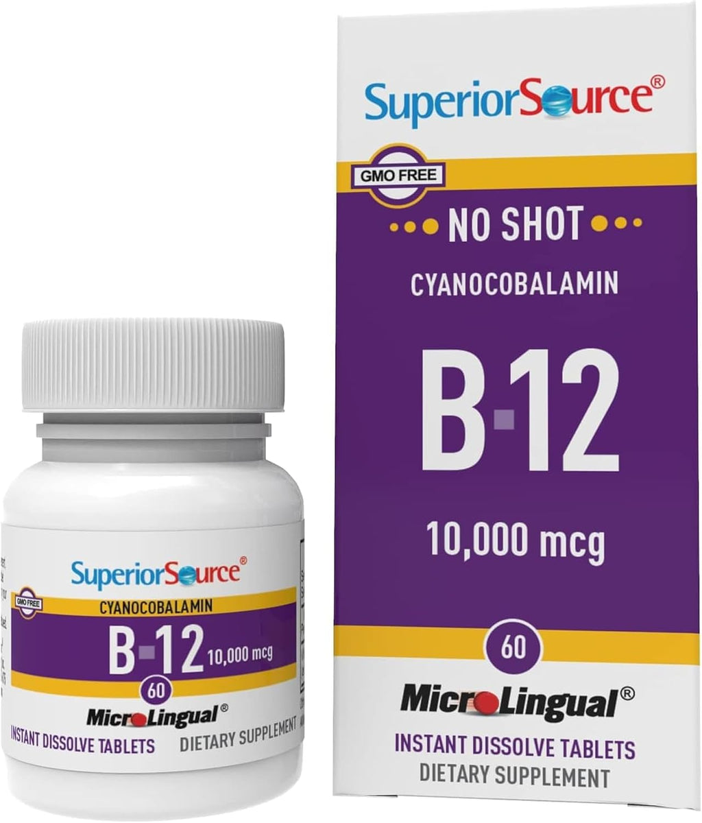 Superior Source No Shot Vitamina B12 (1000 mcg), B6 y Ácido Fólico - 100 Comprimidos Sublinguales