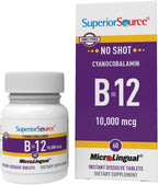 Superior Source No Shot Vitamina B12 (1000 mcg), B6 y Ácido Fólico - 100 Comprimidos Sublinguales