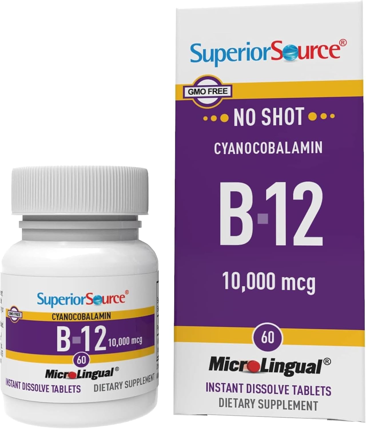 Superior Source Vitamina B12 Cianocobalamina 10000 mcg - 60 Comprimidos Sublinguales