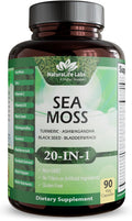 Sea Moss, Aceite de Semilla Negra, Bladderwrack, Cúrcuma, Ashwagandha, Bardana, Vitamina C, D3, Raíz de Yellow Dock, Manuka, Diente de León - 90 Cápsulas Veganas