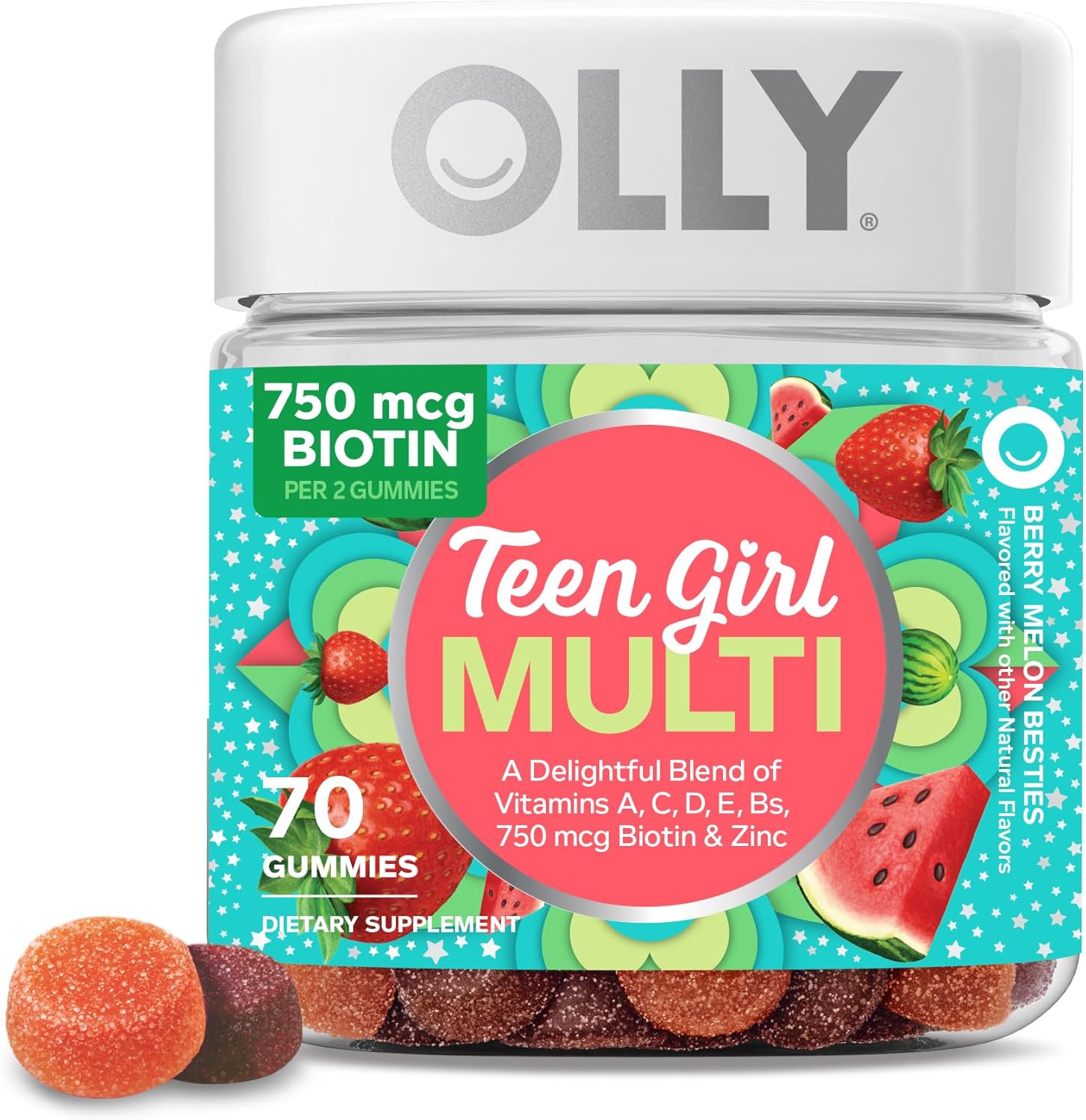 Olly Teen Girl Multi Gummy – Multivitamínico en Gominolas para Adolescentes, Sabor Berry Melon, 70 Gominolas (35 Días)