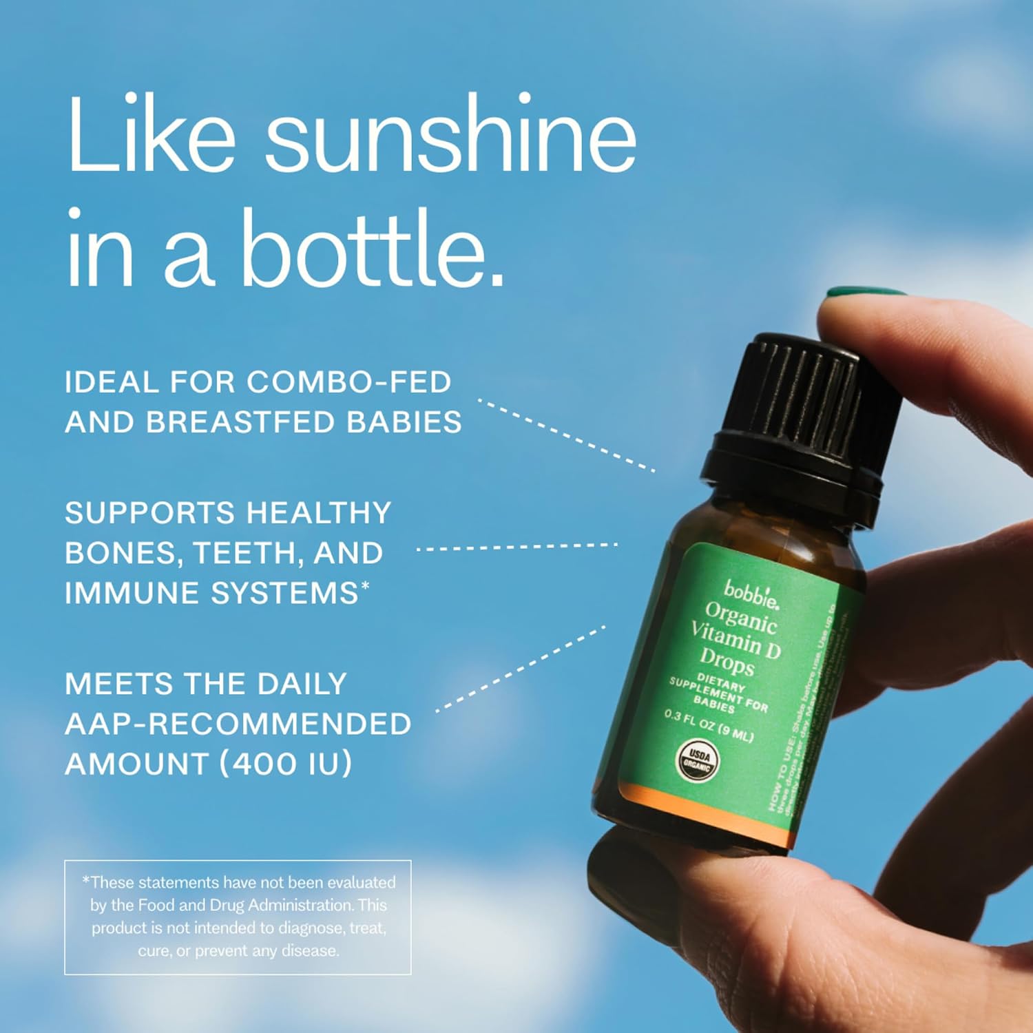 Bobbie Gotas de Vitamina D Orgánicas para Bebés - 400 UI, 0.3 fl oz