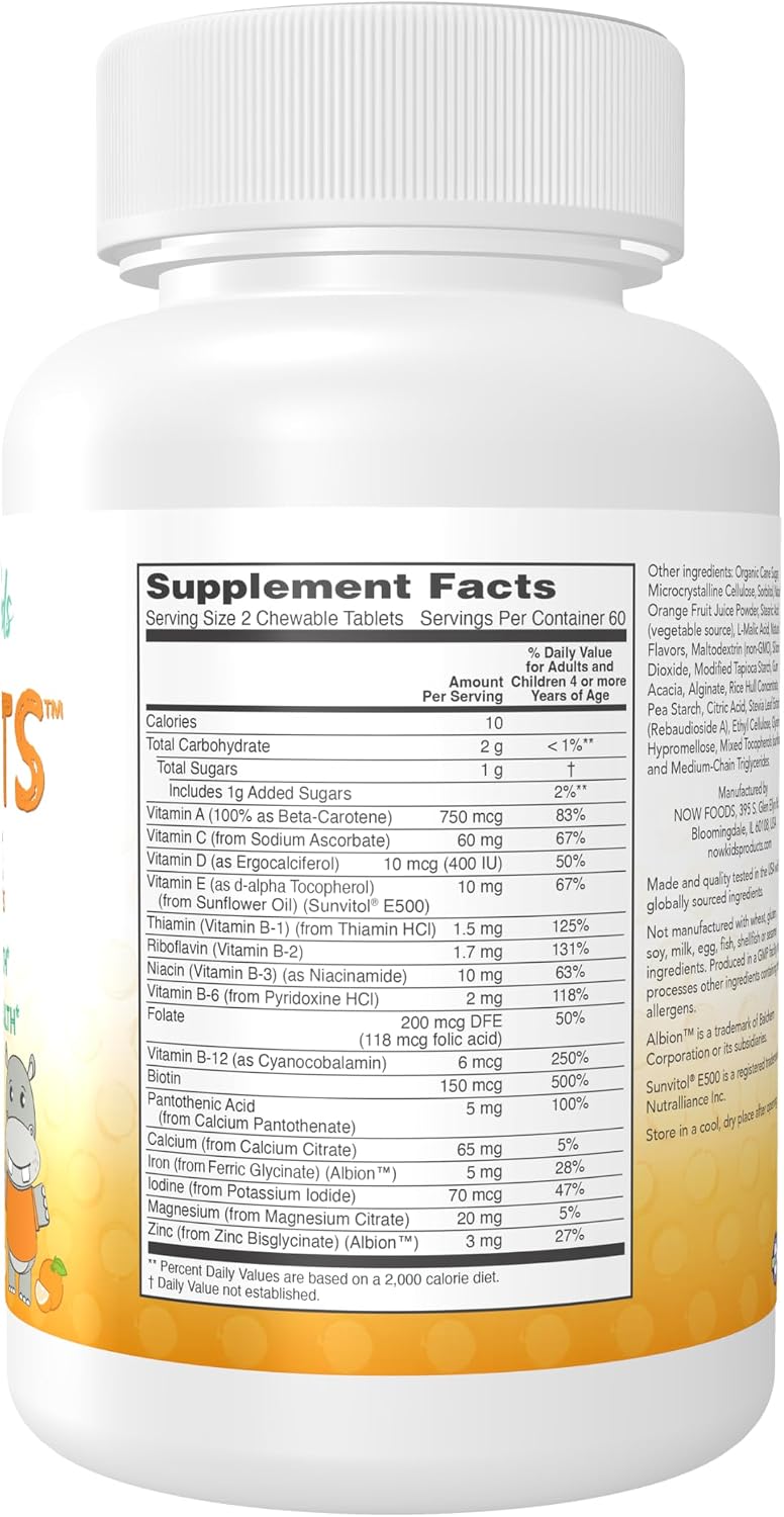 NOW Foods Kid Vits Multivitamínico Infantil, Naranja, 120 Comprimidos Masticables