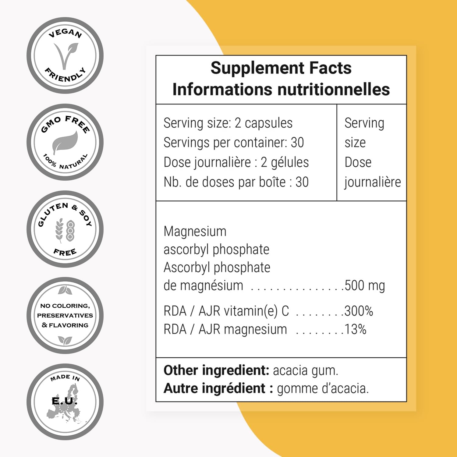 Supersmart Asc2P Vitamina C 500 mg al día (fórmula avanzada) - Suplemento de magnesio-ascorbil-fosfato | Sin OGM y sin gluten - 60 cápsulas vegetales