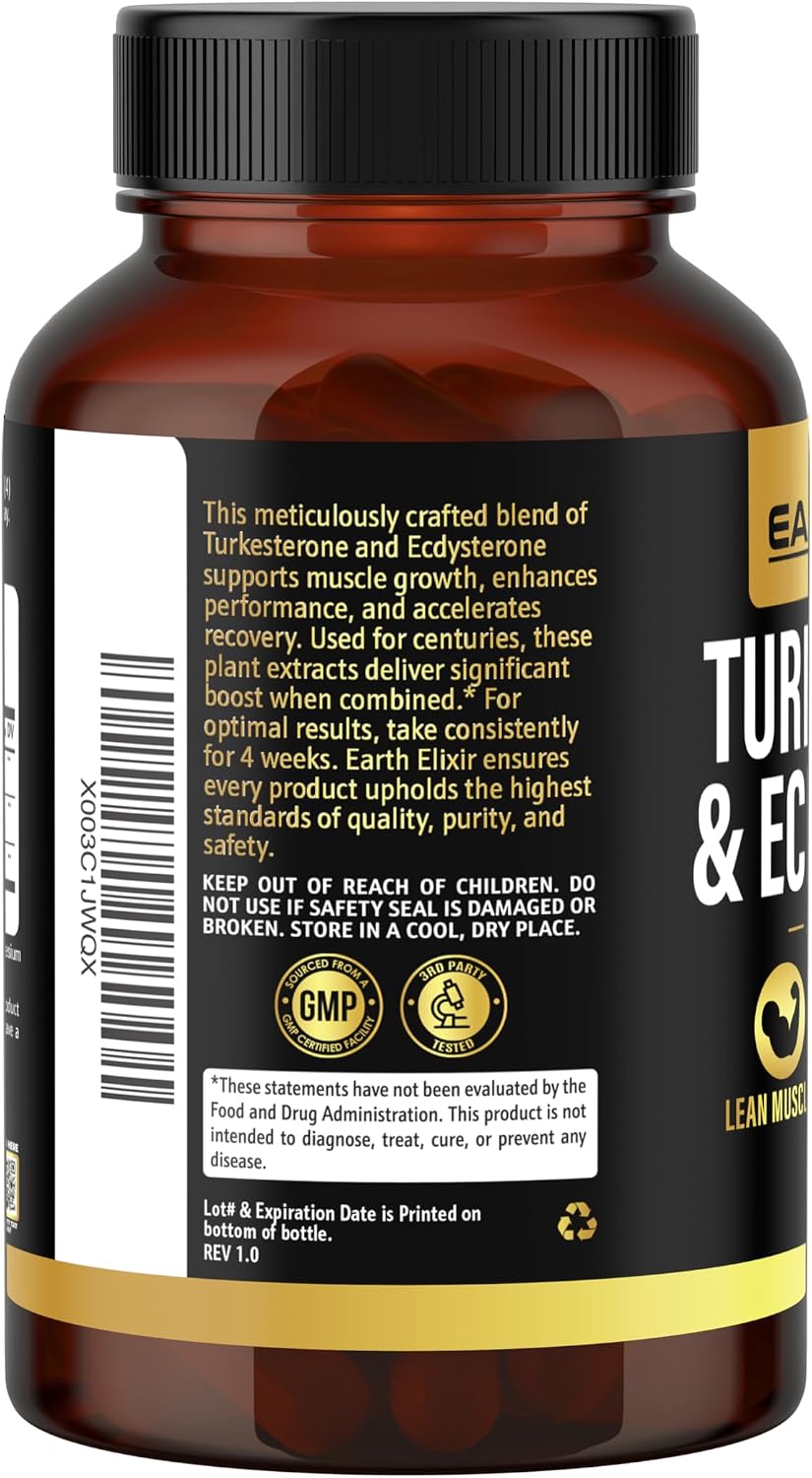Turkesterone y Ecdysterone – Potenciador Natural de Testosterona, 2-en-1 de Alta Potencia con 95% Beta Ecdysterone – 180 Cápsulas